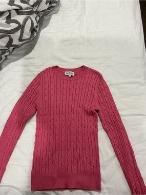 Pink Cable-Knit Crewneck Sweater